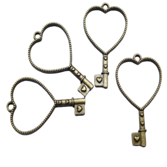 Antique Heart Key Open-Back Pendant Bezel (UV Resin | DIY Jewellery)