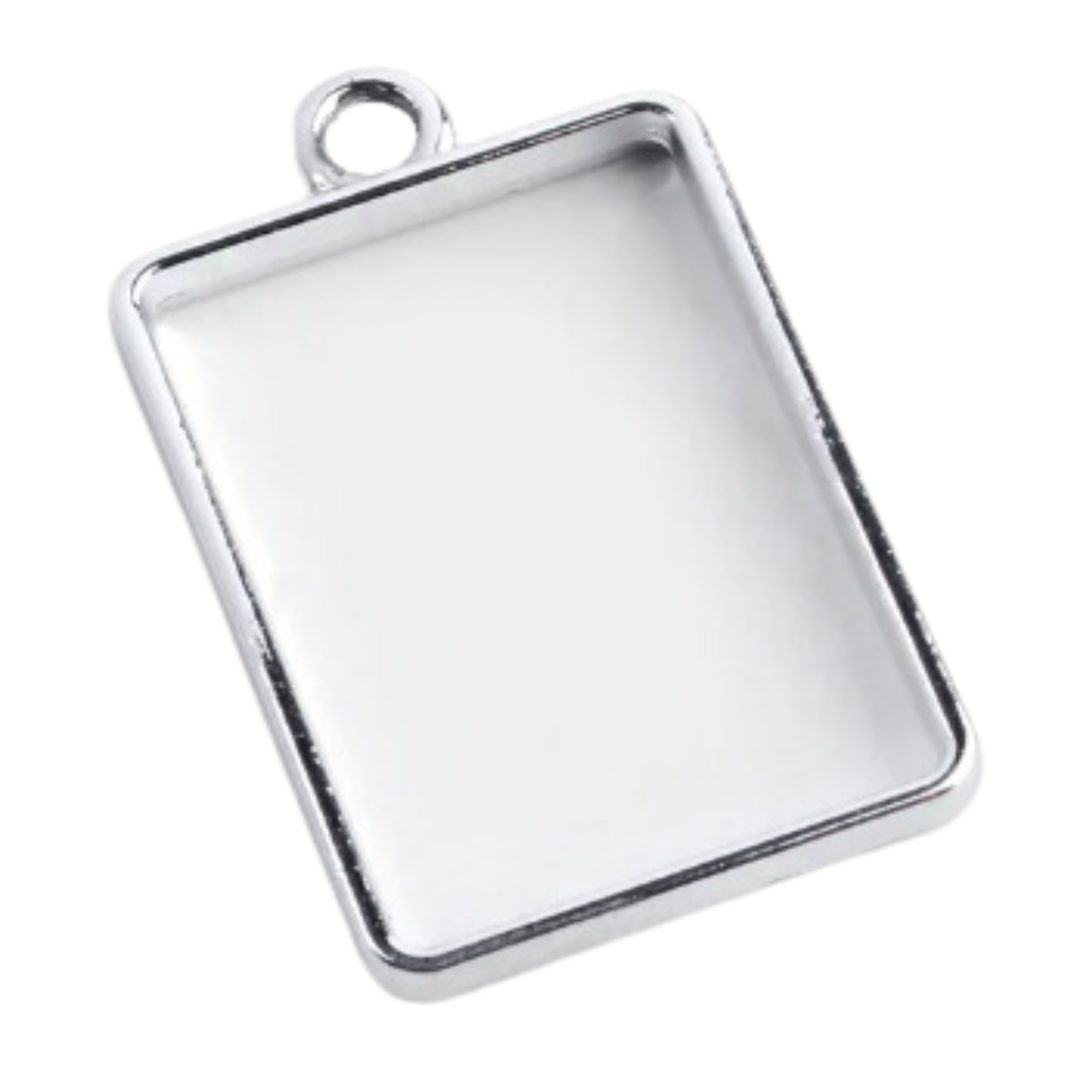 Silver Rectangle Open-Back Pendant Bezel (UV Resin | DIY Jewellery)