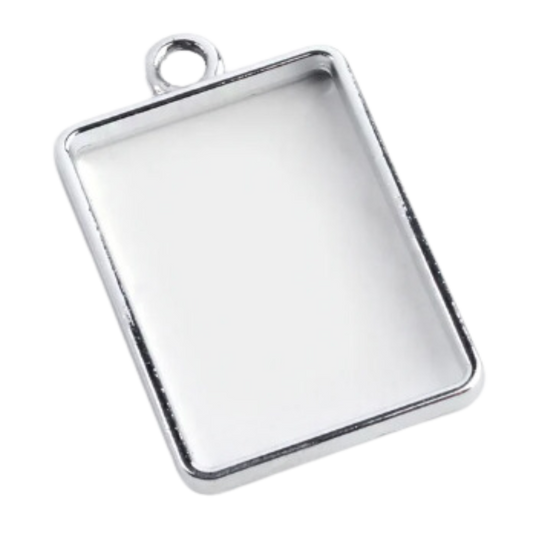 Silver Rectangle Open-Back Pendant Bezel (UV Resin | DIY Jewellery)