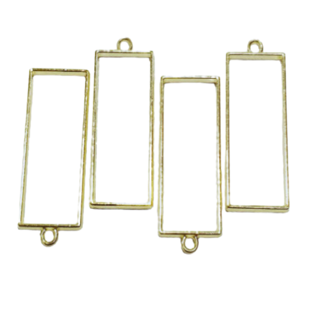 Golden Long Rectangle Open-Back Pendant Bezel (UV Resin | DIY Jewellery)