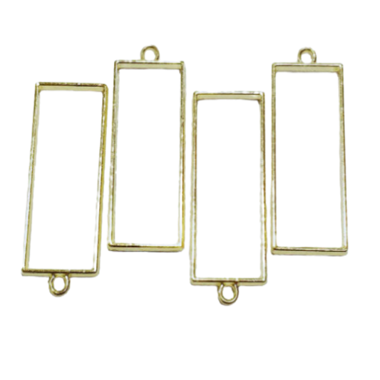 Golden Long Rectangle Open-Back Pendant Bezel (UV Resin | DIY Jewellery)