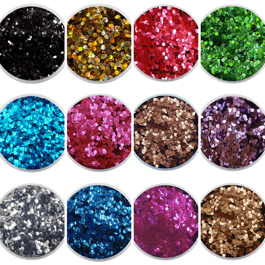 Chunky Hexagon Art Glitter Combo (Set of 12, 10gms each) (Candle Making | Epoxy Resin | Craft Projects)