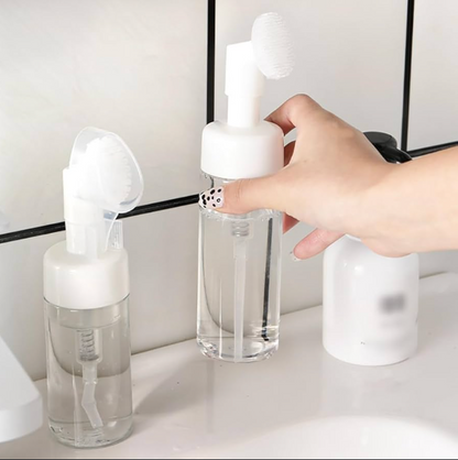 Transparent / Clear Plastic PET Bottle + White Foaming Brush Closure + Protective Cap / Stopper (150ml)