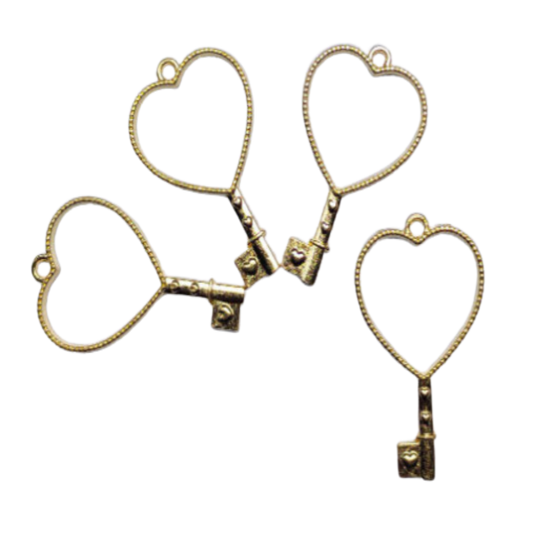 Golden Heart Key Open-Back Pendant Bezel (UV Resin | DIY Jewellery)