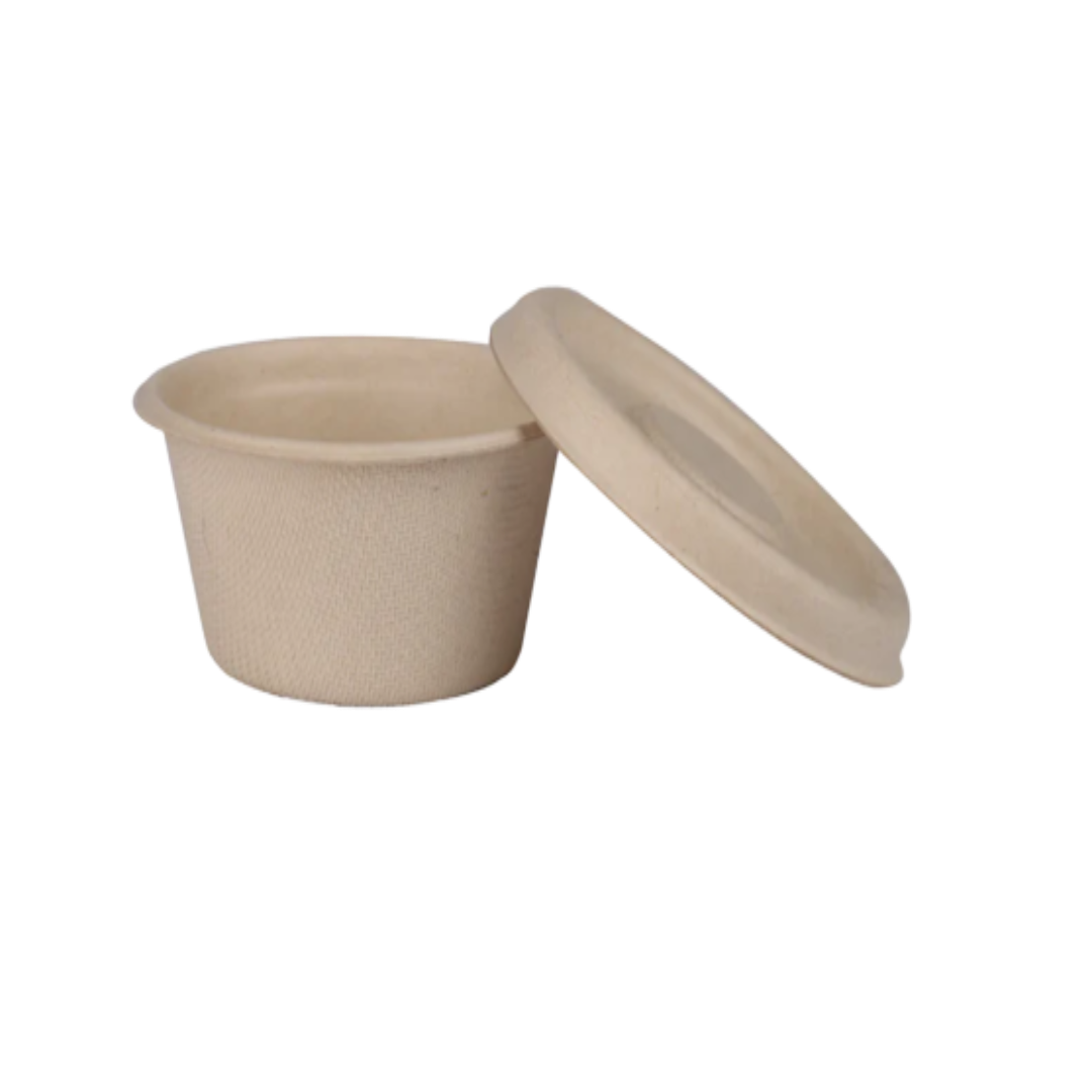 55ml Brown Sauce Bagasse Cup with Lid (Eco-Friendly, Sustainable, Biodegradable & Compostable)