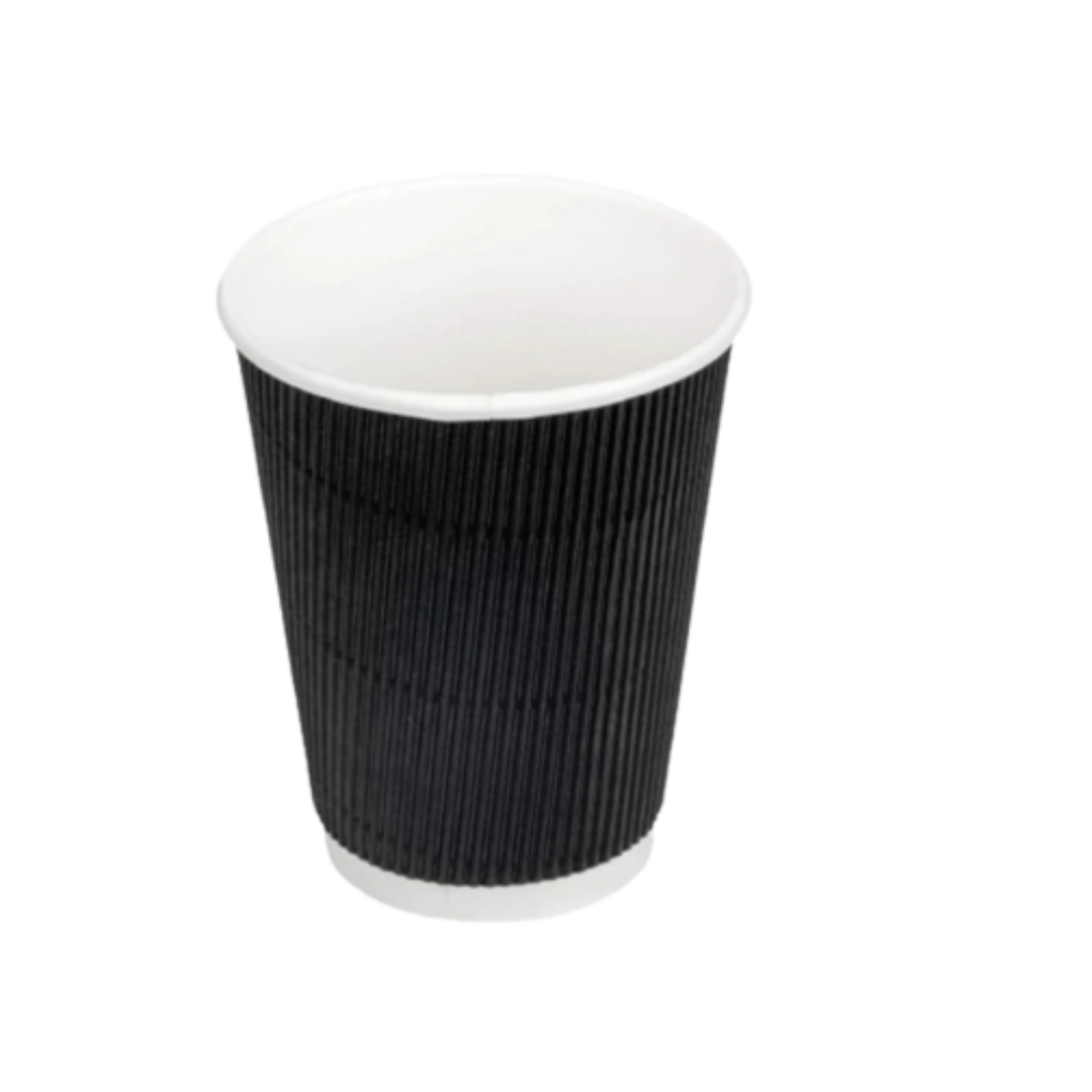 250ml Black Ripple Wall Glass (Eco-Friendly, Sustainable, Biodegradable & Compostable)