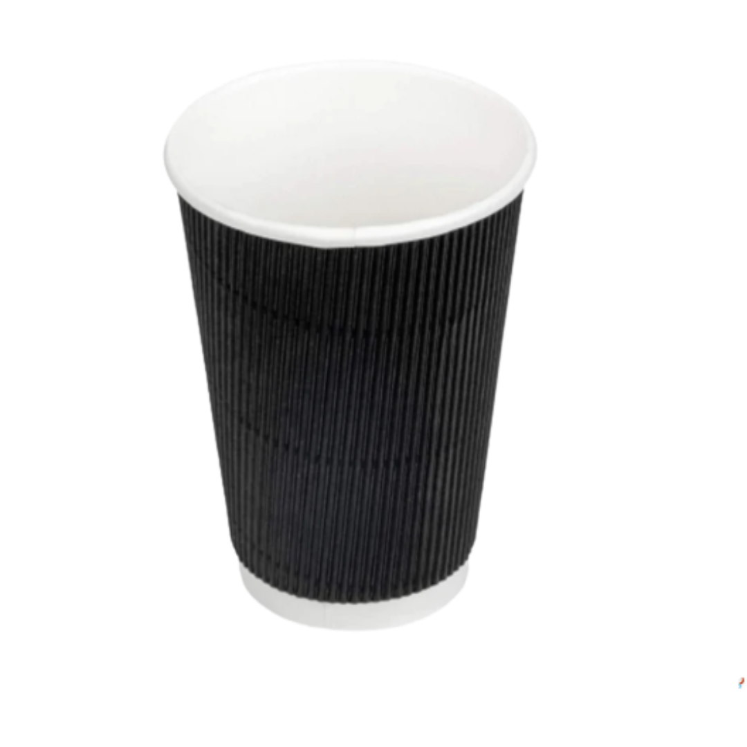 350ml Black Ripple Wall Glass (Eco-Friendly, Sustainable, Biodegradable & Compostable)